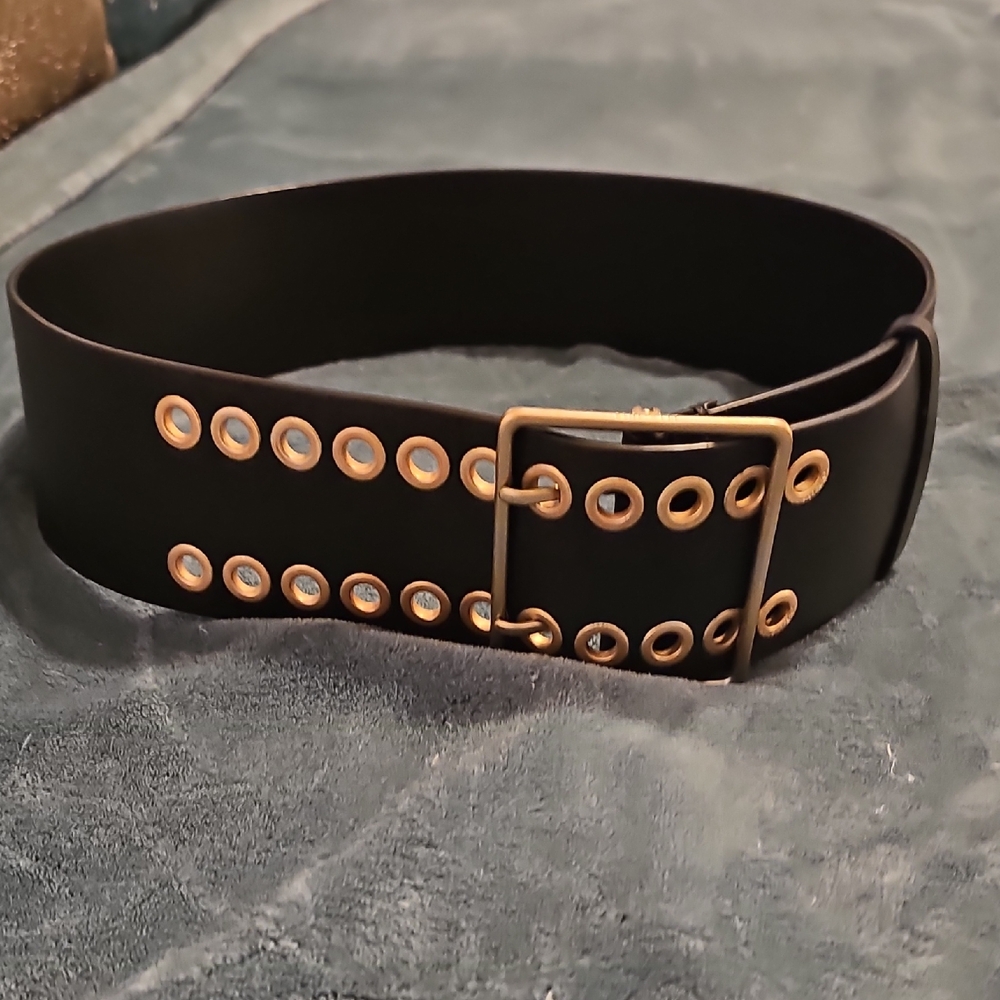 All Saints Black Belt with Gold Eyelets